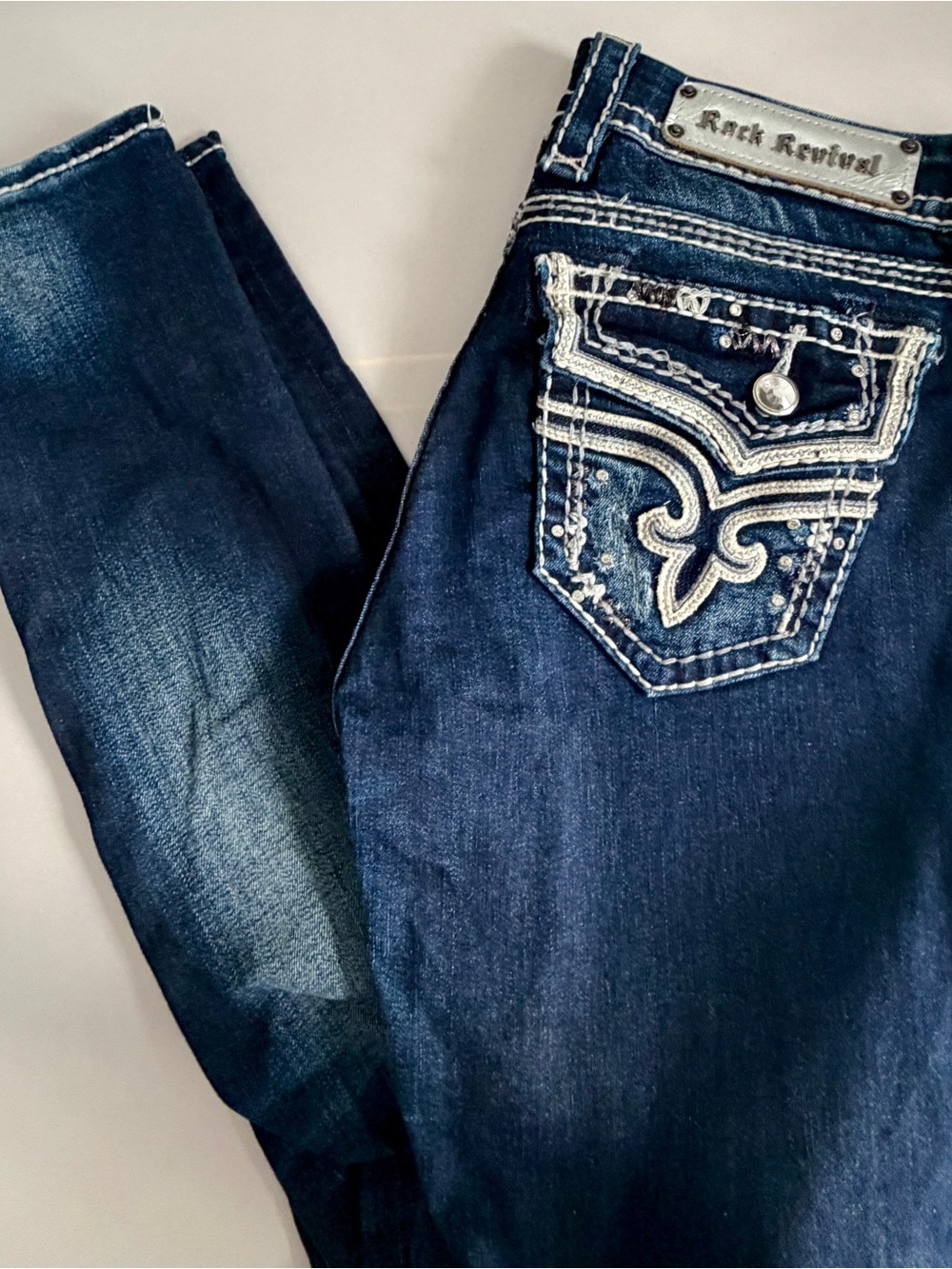 Rock Revival Jeans Womens Size 26 Kai Skinny Y2K Dark Blue Denim Embellished - Picture 4 of 13